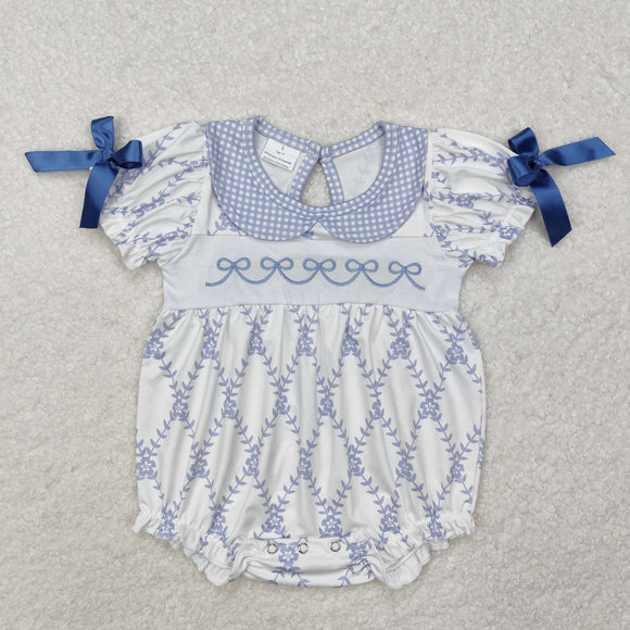 SR2146  baby girl clothes embroidered blue bows girl summer bubble