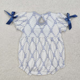 SR2146  baby girl clothes embroidered blue bows girl summer bubble