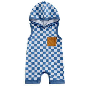 SR2153 pre-order baby boy clothes blue gingham boy summer romper-2024.11.18