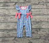 Pre-ordre SR2166 Baby Girls floral bow flying sleeve romper