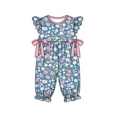 Pre-ordre SR2166 Baby Girls floral bow flying sleeve romper