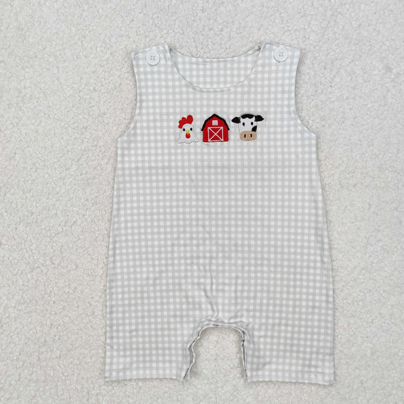 SR2183 Baby cow embroidery farm chicken sleeveless romper