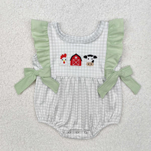 SR2184 Baby embroidery cow chicken sleeveless bow romper