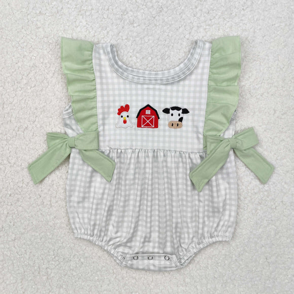 SR2184 Baby embroidery cow chicken sleeveless bow romper