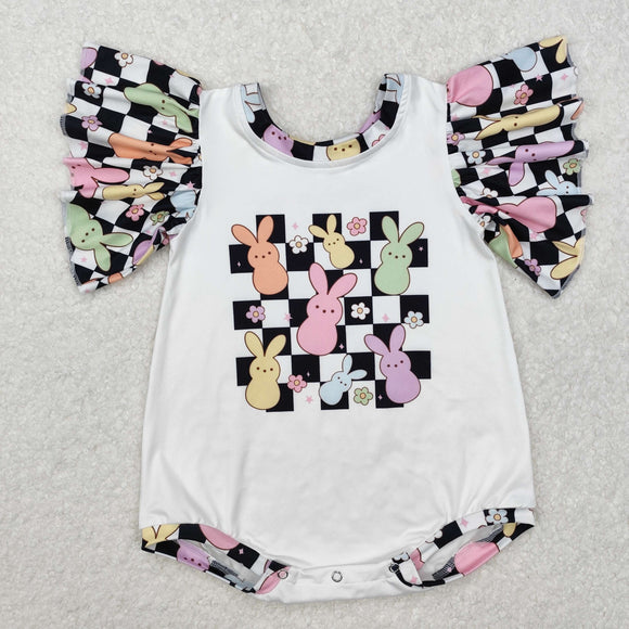 SR2227 Baby Girls colorful bunny flying sleeve romper