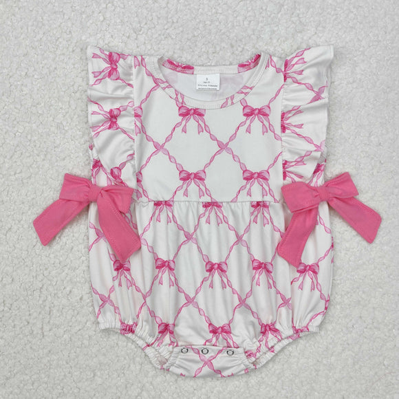 SR2269 Valrntine's day Baby Girls sleeveless bow plaid romper