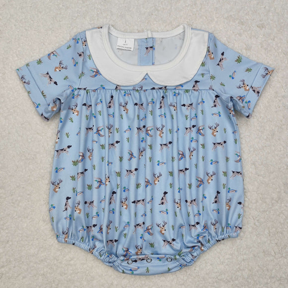 SR2275 Baby girls blue duck short sleeve romper