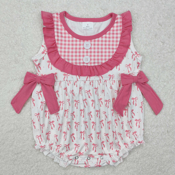 SR2294 Baby Girls sleeveless pink bunny bow romper