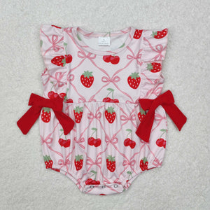 SR2295 Baby Girls sleeveless Strawberry bow romper