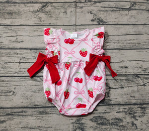 Pre-ordre SR2295 Baby Girls sleeveless Strawberry bow romper（Deadline Dec.10）