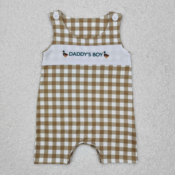 SR2303 Baby embroidered daddy's boy duck plaid romper