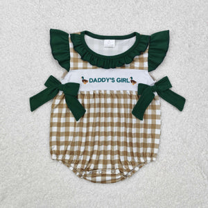 SR2304 Baby embroidered daddy's girl duck plaid green romper