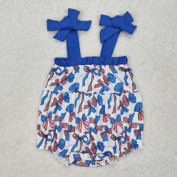 SR2318 4th of July Baby Girls blue bow romper