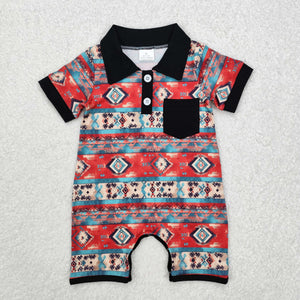 SR2320 Baby boys short sleeve pocket western romper