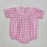 SR2325 Baby girls puff sleeve pink embroidered bow romper