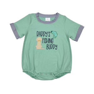 SR2336 Baby boys embroidered DADDY'S FISHING BUDDY green romper