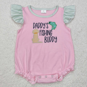 SR2337 Baby Girls embroidered DADDY'S FISHING BUDDY pink romper