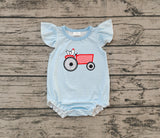 Pre-ordre SR2407 Baby girls flying sleeve embroidery tractor blue romper