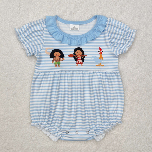 SR2419 girls blue stripe puff sleeve romper