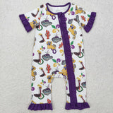 SR2422 girls Mardi Gras short sleeve romper