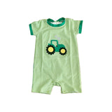 Pre-order SR2431 Girls short sleeve embroidery tractor green romper