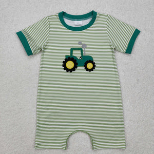 SR2431 Girls short sleeve embroidery tractor green romper