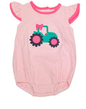 Pre-order SR2432 Girls flying sleeve embroidery tractor  romper