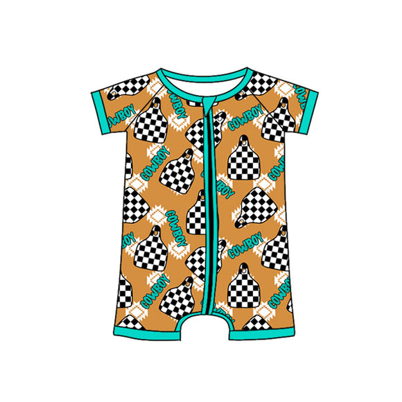 Pre-order SR2489 Baby green short sleeve cowboy zipper romper  (Deadline Jan.11)