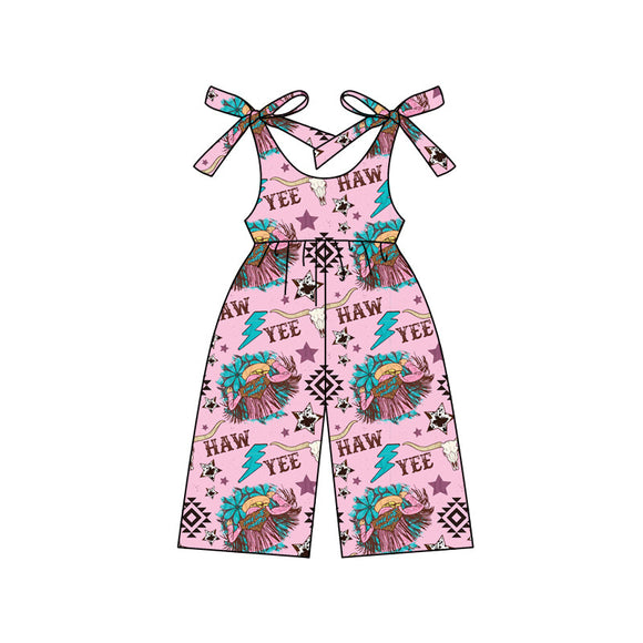 Pre-order SR2494 baby girls YEE HAW pink Jumpsuit ( Deadline Jan.13 )