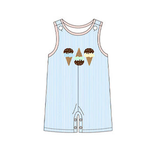 Pre-order SR2516 Baby girls sleeveless  icecream blue stripe romper  (Deadline Jan.14)