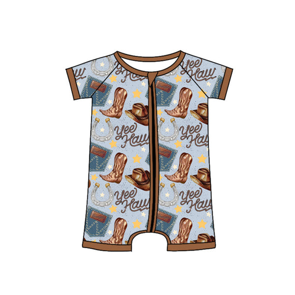 Pre-order SR2518 Baby short sleeve brown boot zipper romper  (Deadline Jan.14)