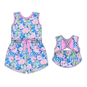 Pre-order SR2521 Girls blue rose bow Jumpsuit ( Deadline Jan.14 )