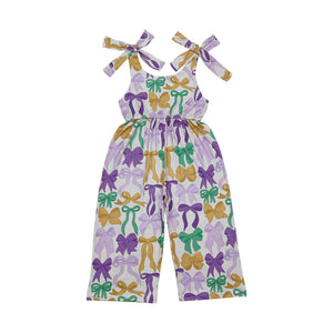 SR2522 baby girls Mardi Gras bow Jumpsuit