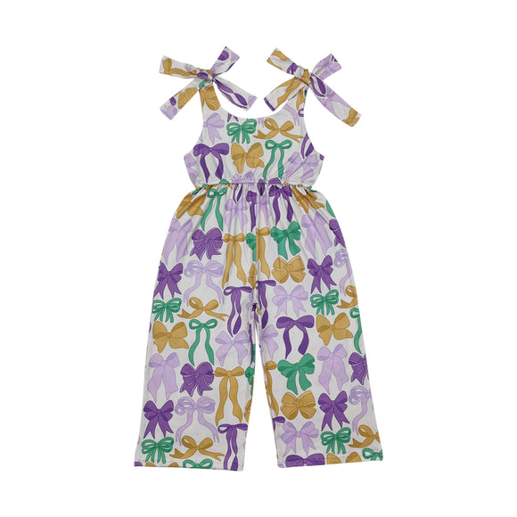 SR2522 baby girls Mardi Gras bow Jumpsuit