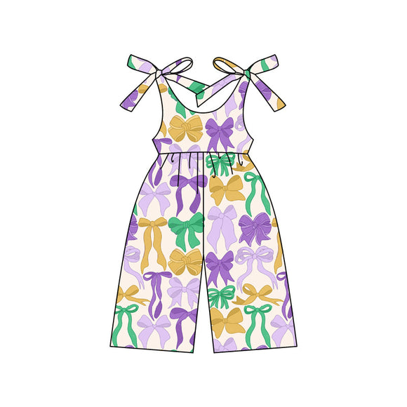 Pre-order SR2522 baby girls Mardi Gras bow Jumpsuit ( Deadline Jan.15 )