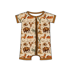 Pre-order SR2528 Baby boys short sleeve brown bull zipper romper  (Deadline Jan.15)