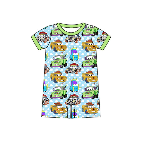 Pre-order SR2529 Baby boys short sleeve green blue cartoon dog romper  (Deadline Jan.15)