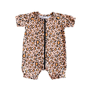 Pre-order SR2533 Baby short sleeve leopard zipper romper  (Deadline Jan.16)