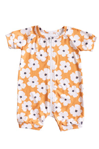 Pre-order SR2534 Baby short sleeve floral orange zipper romper  (Deadline Jan.16)