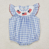 SR2571 Baby girls July Fourth  flying sleeve checked romper smocked