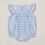 SR2571 Baby girls July Fourth  flying sleeve checked romper smocked