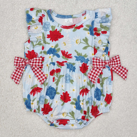 SR2593 Baby red checked floral romper