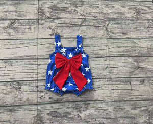 Pre-order SR2607  Baby girls July Fourth red bow romper