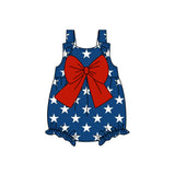 Pre-order SR2607  Baby girls July Fourth red bow romper