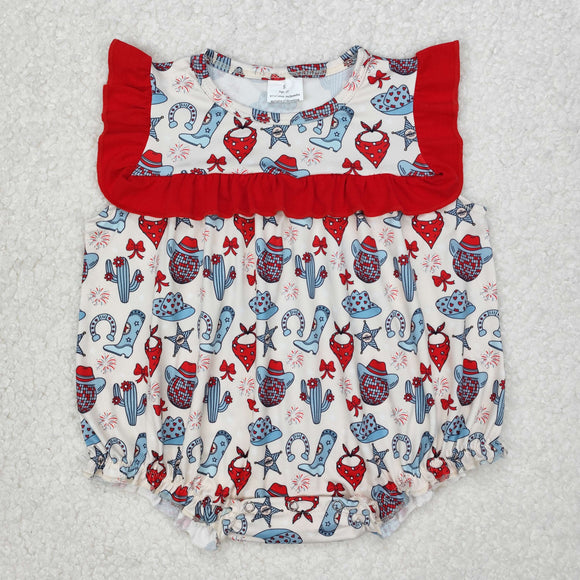 SR2680 4th of July Baby red floral boot romper