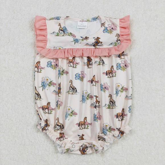 SR2690 Baby girls pink orange floral horse romper