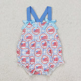 SR2691 Baby girls July Fourth blue bow romper