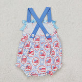 SR2691 Baby girls July Fourth blue bow romper