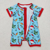 SR2707 Baby boys short sleeve fish zipper romper