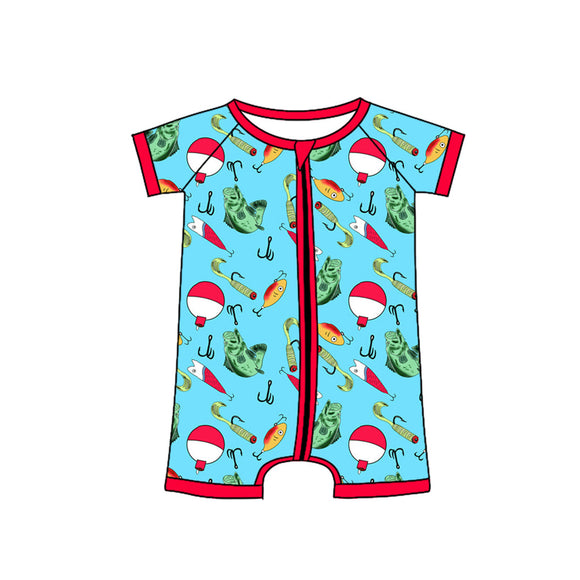 Pre-order SR2707 Baby boys short sleeve fish zipper romper (Deadline Feb.12)